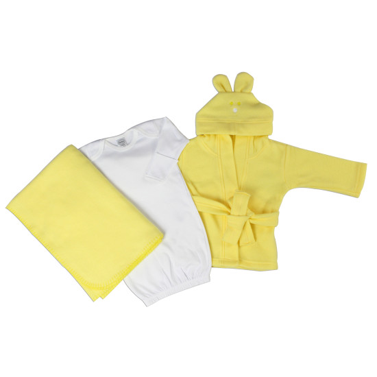 Neutral Newborn Baby 3 Pc  Set (gown, Robe, Fleece Blanket)idx BLTLS 0144