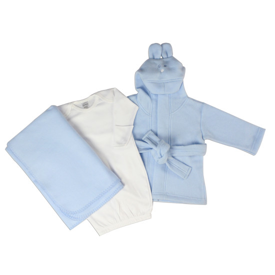 Newborn Baby Boys 3 Pc  Set (gown, Robe, Fleece Blanket)idx BLTLS 0142