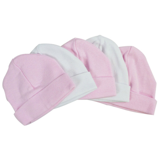 Pink & White Baby Caps (pack Of 5)idx BLT031-PINK-3-W-2