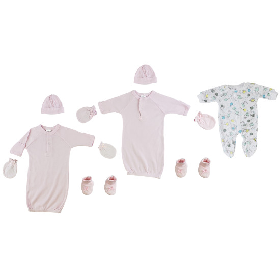 Preemie Girls Gowns, Sleep-n-play, Caps, Mittens And Booties - 8 Pc Setidx BLTCS 0070