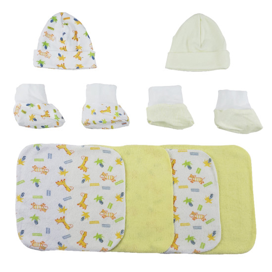 Two Rib Knit Infant Caps And Booties Sets And Four Washcloths - 8 Pc Setidx BLTCS 0016